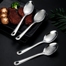 Resim 1pc Premium Paslanmaz Çelik Çorba Kepçesi, Delikli Servis Kaşığı Restoran, Büfe ve Catering Kullanımı İçin 
