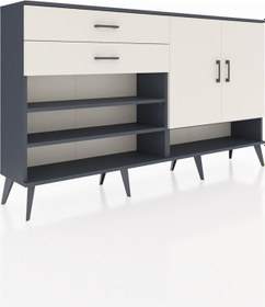 Resim Arges Konsol 4 Raflı 2 Çekmeceli 2 Kapaklı 176x30x99 Antrasit-aytaşı Aytası/aytası - Antrasıt 