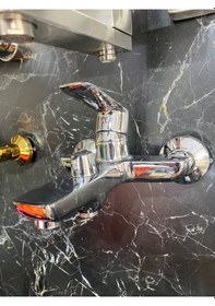 Resim İsaoğlu Yapı Gümüş Banyo Bataryası Kare Büyük Tasarım Krom Duş Musluğu Banyo Armatür Gümüş 