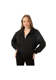 Resim Spor Kadın Dik Yaka Su Ve Rüzgar Geçirmez Oversize Crop Mevsimlik Yağmurluk Rüzgarlık-133 Siyah 