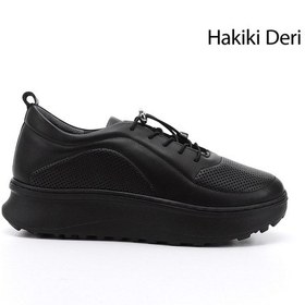 Resim Gönderi R Kadın Siyah Lastik Bağcıklı Comfort Dolgu Taban Hakiki Deri Sneaker Ddza73845191 Siyah 
