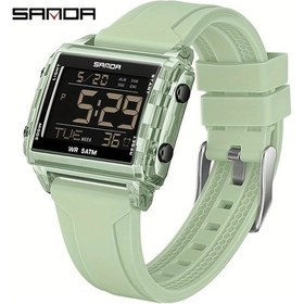 Resim Gaojunshop01 Sanda Erkek Spor Led Işıklı Su Geçirmez Kare Kadranlı Kronograf Plastik Kasa Yeşil Diğer 