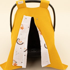 Resim Puset Örtüsü - Çift Taraflı - Hardal Petek - Turuncu Gökkuşağı 