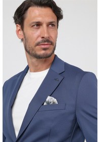 Resim İmza Koyu Lacivert Kendinden Desenli Mono Yaka 6 Drop Slim Fit Takım Elbise 1001260165 