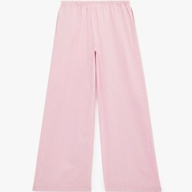 Resim Koton Koton X Sibil Çetinkaya - Pamuklu Beli Bağcıklı Geniş Paça Çizgili Poplin Pantolon Pembe Desenli 6sak40356uw 