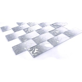 Resim MozaiKristaL Mutfak alnı ve iç dekorasyon için 48x98mm. Beyaz-Gümüş Sim efekti, 30x30cm. Fileli Kristal Mozaik 