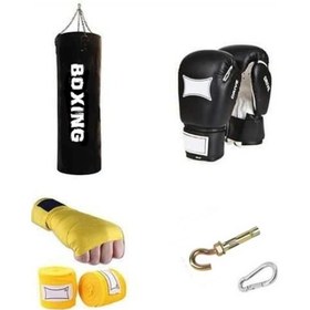 Resim 100x30cm Boks Kum Torbası Seti +Eldiveni + Bandaj + Tavan Aparatı Siyah 