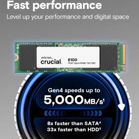 Resim Marmara Qumasch Crucıal CT1000E100SSD8, E100, 1tb, 5000/4500, Gen4, Nvme Pcıe M.2 2280, SSD 