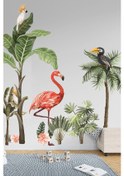 Resim MSticker Flamingo Ve Kuşlar Safari Tropikal Hayvanlar Ve Ağaçlar Çocuk Bebek Odası Duvar Sticker 