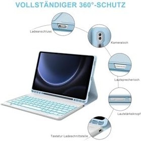 Resim m.tk moveteck Samsung Galaxy Tab S9 FE Plus 12.4" ile Uyumlu Bluetooth Klavyeli Kılıf, Kalem Bölmeli, Stand Özellikli, Türkçe Q, Mavi 