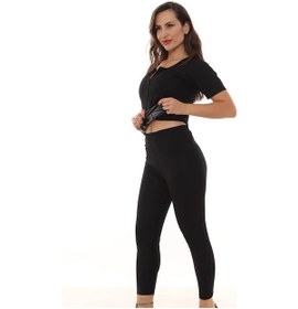 Resim Sweat Terleten Fermuarlı Üst Ve Tayt Takım Siyah 