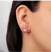 Resim Caelo Gümüş Rose Pembe Lotus Çiçeği Çivili Kadın Küpe 