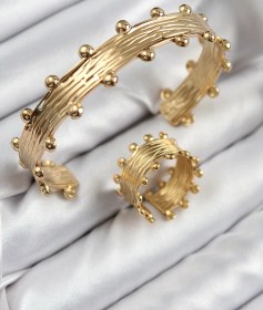 Resim Tua Moda Pirinç Topcuk Model Gold Renk Bileklik Yüzük Set Çok Renkli 