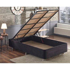 Resim Niron Yatak Niron Ela Baza -120x200 Cm Tek Kişilik Sandıklı Siyah Kumaş Baza Silinebilir Soho Kumaş 