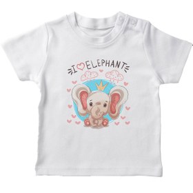 Resim Angemiel Baby Taç Takan Fil Erkek Bebek Tişört Beyaz B0669MDBBKETSRT 