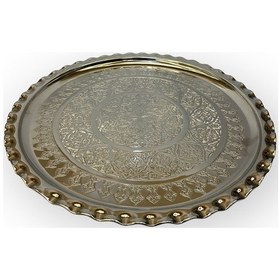 Resim İşlemeli Çirtikli Nikelajlı Bakır Tepsi 35 Cm Gümüş 