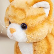 Resim Gerçekçi Simülasyon Turuncu Kedi Peluş Oyuncak, Çizgili Kedi Peluş Figürü, Gerçek Görünümlü Kedi Oyuncakları, Doğum Günü Partisi ve Ev Dekoru İçin Dolgulu Hayvanlar 