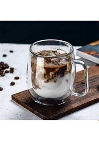 Resim Mithra Life 250 Ml Çift Cidarlı Isı Yalıtımlı Kulplu Cam Şeffaf Kupa Mıt1008 