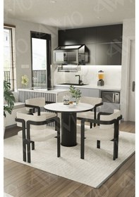 Resim Avvio Bella Ptt Lake Mdf Ayak 4'lü Tokyo Metal Demonte Sandalye 90x90 Masa Sandalye Takımı Beyaz 