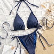 Resim 2025 Yeni Bahar ve Yaz Mavi Bölünmüş Mayo Yıldız Balığı Aksesuarları Seksi Figür Gösteren Bikini 