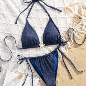 Resim 2025 Yeni Bahar ve Yaz Mavi Bölünmüş Mayo Yıldız Balığı Aksesuarları Seksi Figür Gösteren Bikini 