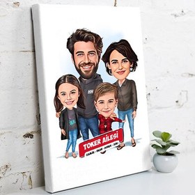 Resim 2 Çocuklu Ailemiz Karikatürlü Kanvas Tablo 