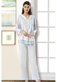 Resim Xses 2180 Kadın Uzun Kolu Hamile Lohusa Pijama Takımı-mavi 