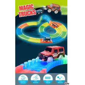 Resim Oyuncak Magic Tracks Hareketli Raylar 384 Parça 2 Işıklı Arabalı Oyuncak Karanlıkta Parlayan Sihirli Raylar 