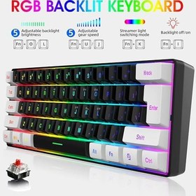 Resim CetKing Leaven K620 Type-C Kablolu Klavye LED Rgb 61 Tuşlu Rgb Mekanik Oyuncu Işıklı Klavye Ergonomik Tasarım Bilgisayar Pc Için Gaming Keyboard Beyaz Renk Kırmızı Switch 