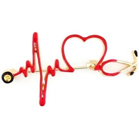 Resim Solfera Kalp Atışı Nabız Stetoskop Doktor Tıp Metal Broş Rozet Pin Rz050 