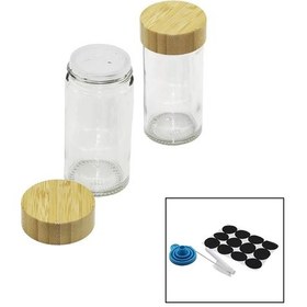 Resim Baharatlık 12parça Takım Yuvarlak Cam Baharatlık Tuzluk Bambu Kapaklı Çok Renkli 