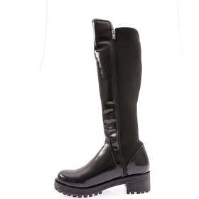 Resim Dgn 608-22k Kadin Yan Taşli Şerit Arkasi Stretch Kalin Taban Çizme 608-1557-R1645 Siyah Rugan 