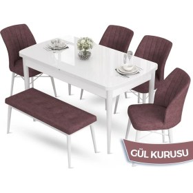 Resim Canisa Concept Aya Serisi 80 x 132 cm Açılabilir Beyaz Mutfak Masa Takımı 4 Sandalye 1 Bench 