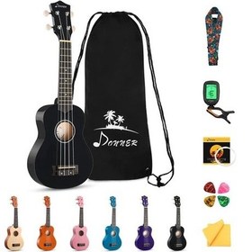 Resim Donner DUS-10N Soprano Ukulele Seti (Siyah) 