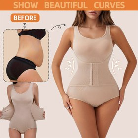 Resim 1 Adet Kadınlar İçin Yüksek Sıkıştırma Şekillendirici Bodysuit - Kalça Kaldırıcı Karın Kontrolü Korset, Çıtçıt Bağlantılı, Tam Göğüs Desteği & Büyük Beden Kolsuz Bodyshaper, Doğum Sonrası İyileşme ve Hamilelik İç Çamaşırı, Seksi Sarılma Kesimi, Modern Günlük Şekil Verici 