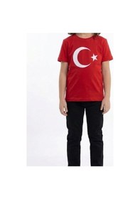 Resim Es Eyüp Selda Kız Çocuk Ay Yıldız Türk Bayraklı Kısa Kollu Tişört Kırmızı 