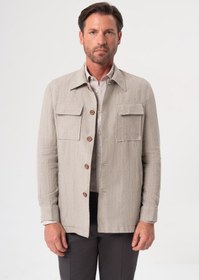 Resim KETEN KALIN ÇİZGİLİ BEJ CEKET - XL / KOYU BEJ 