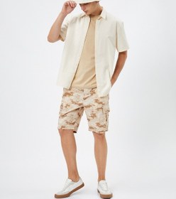 Resim Koton Kargo Şort Kamuflaj Baskılı Beli Bağcıklı Cep Detaylı Pamuklu Bej Desenli 3sam40394hw 3SAM40394HW0D5 Ekru 