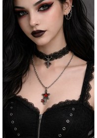 Resim Gotik Kırmızı Yıldız Figürlü Unisex Kolye 60 Cm Zincir Metal Çok renkli 