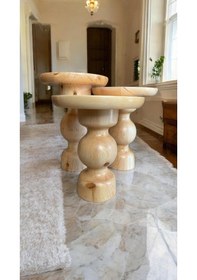 Resim Wood Wooden Ahşap 3 Lü Set Mantar Yan Sehpa Modern Fiskos / Naturel Renk/ Zigon Sehpa Naturel 