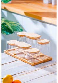 Resim Acar Malibu Bambu Standlı 6 Lı Borosilikat Cam Baharatlık Seti Kahverengi/şeffaf 