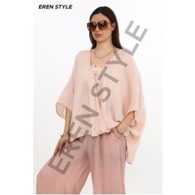 Resim Eren Style İtalyan Fisto Paça Detaylı Keten Pantolon-9893 Pudra 