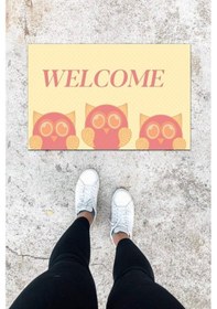 Resim Dijital Baskı Pembe Üç Baykuş Desen Kapı Önü Paspası K-1032 