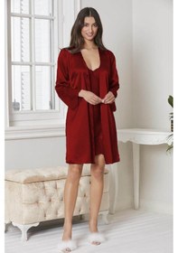 Resim Pierre Cardin 6'lı Kaplı Midi Gecelik Sabahlık Set 6015 Bordo 001 