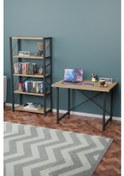Resim Metal Kitaplık 5 Raflı + 60x90 Cm Çalışma Masası Atlantik Çam 