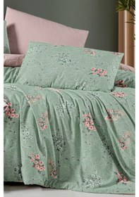 Resim Lastikli Çarşaflı Tek Kişilik Nevresim Takımı Green Yeşil Somon 