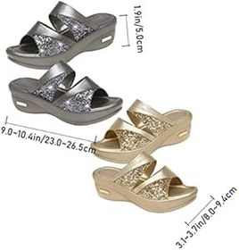 Resim minkissy 1 Çift Kalın Tabanlı Dolgu Topuklu Kadın Sandalet Yazlık Şık Balık Ağzı Açık Ayakkabı Plaj Terlikleri Günlük Kullanım için Uygun Altın 