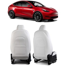 Resim Tesla Model Y / Model 3 Ön Koltuk Arkasına Takılan Koruyucu Kaplama Sağ Ve Sol, 2 Adet Set Olarak, Beyaz Renk 