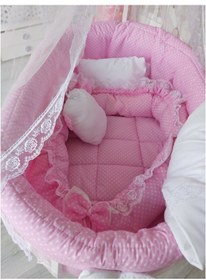 Resim Puantiyeli Pembe Bebek Beşik Uyku Seti Anne Yanı + Babynest 