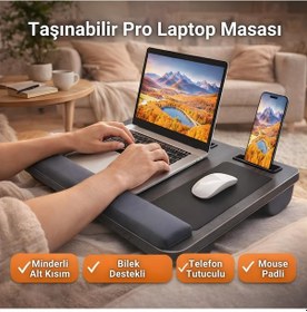 Resim Coofbe Taşınabilir Telefon Ve Tablet Bölmeli Minderli Laptop Sehpası Notebook Bilgisayar Çalışma Masası 